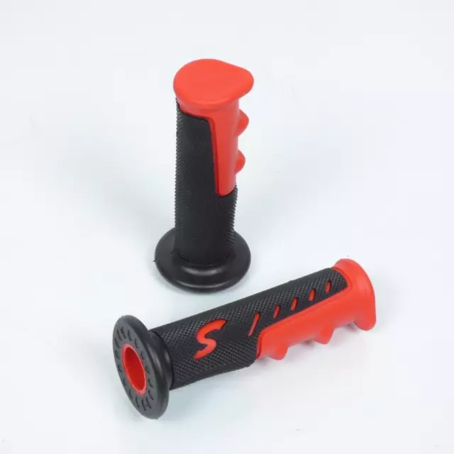 Paire de poignées revêtement guidon caoutchouc noir et rouge pour moto Ø22/24mm