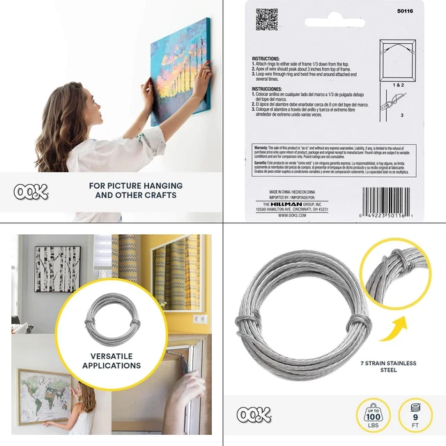 9 Ft. 100 Lb. Stainless Steel Hanging Wire | Ook Lbs Studio Decor Size: Size