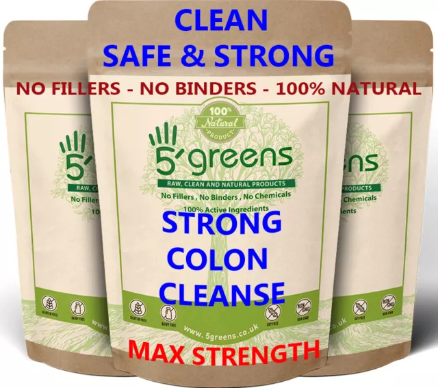 Strong Colon Cleanse Detox Vegan Capsules - High Strength Herbal Complex 5greens