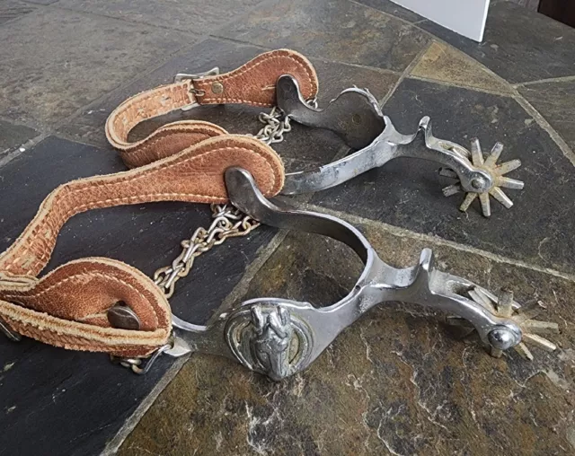 Vintage Western Cowboy Horse Riding Spurs w/ Leather Straps Partrade Japan