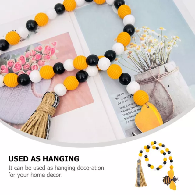 Bee Wooden Beads Ornament House Decorations for Home Tassel 2