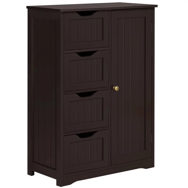 SMILE MART 4 Drawers Wooden Bathroom Floor Cabinet for Home, Espresso