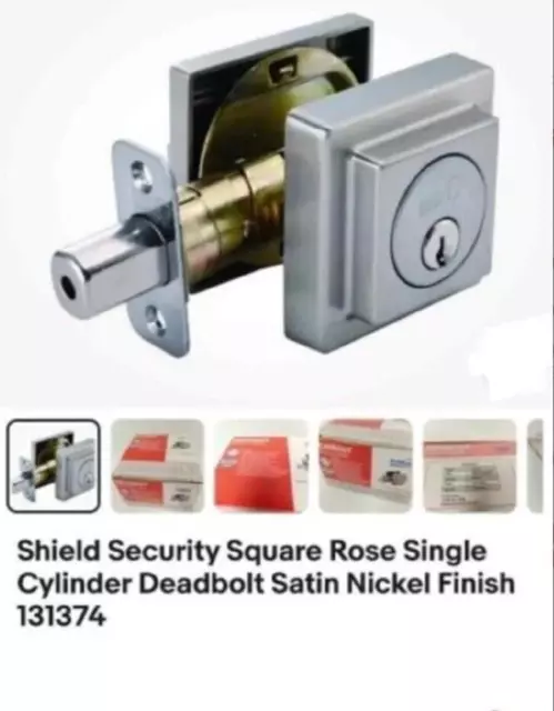 QTY 2- Shield Security Square Rose Single Cylinder Deadbolt Satin Nickel Finish