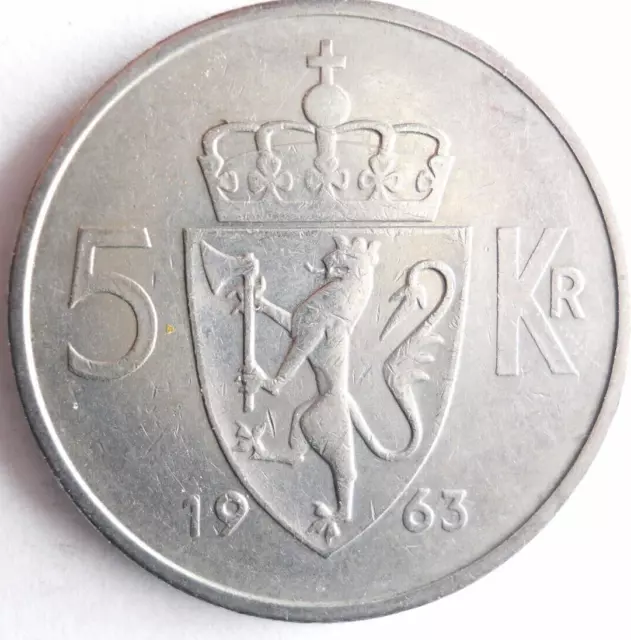 1963 NORWAY 5 KRONER - Excellent Collectible Coin - FREE SHIP- Bin #701