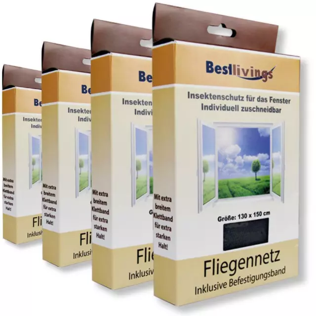 Fliegennetz 4er Pack Insektenschutz Fenster Fliegengitter Mückenschutz 130x150cm