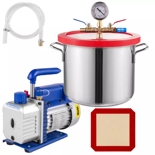 VEVOR 2.5 CFM Vacuum Pump 1.5 Gallon Vacuum Chamber Degassing Kit 1/4 HP 1 Stage