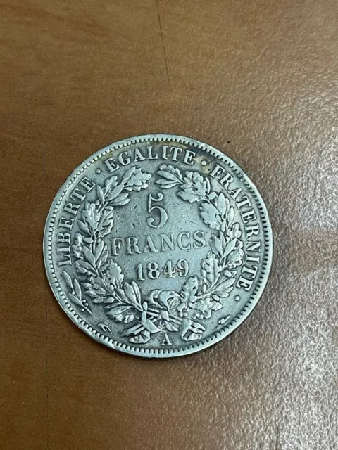 Pièce Argent 5 Francs 1849 A  Cérès 1er type 2ème République. 2