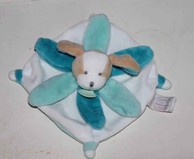 DOUDOU ET COMPAGNIE CHIEN PLAT MINI COLLECTOR BLANC BLEU MENTHE PETALE Neuf