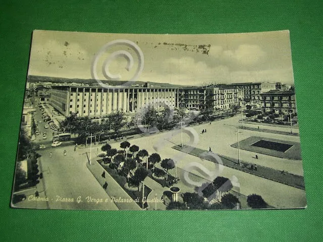 Cartolina Catania - Piazza G. Verga e Palazzo di Giustizia 1960.