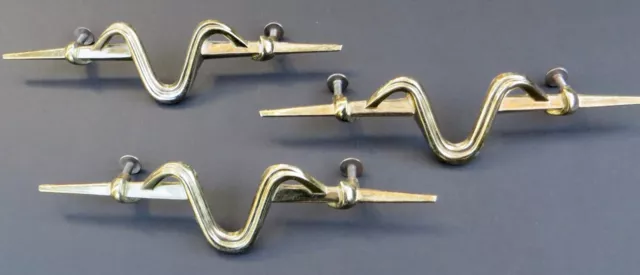 VTG. LOT of 3 ATOMIC MID CENTURY MODERN BRASS CABINET DRESSER DRAWER PULLS 1960s