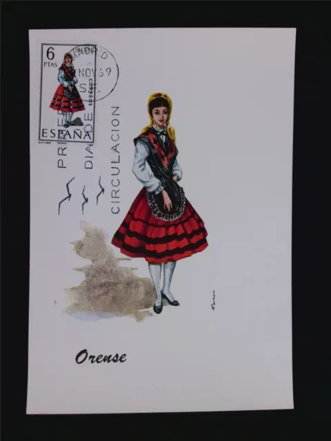 SPANIEN MK 1969 TRACHTEN ORENSE COSTUMES MAXIMUMKARTE MAXIMUM CARD MC CM c5507