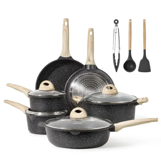 Mueller Pots and Pans Set Healthy Stone 16-Piece Nonstick Cookware Set  Butter Wa