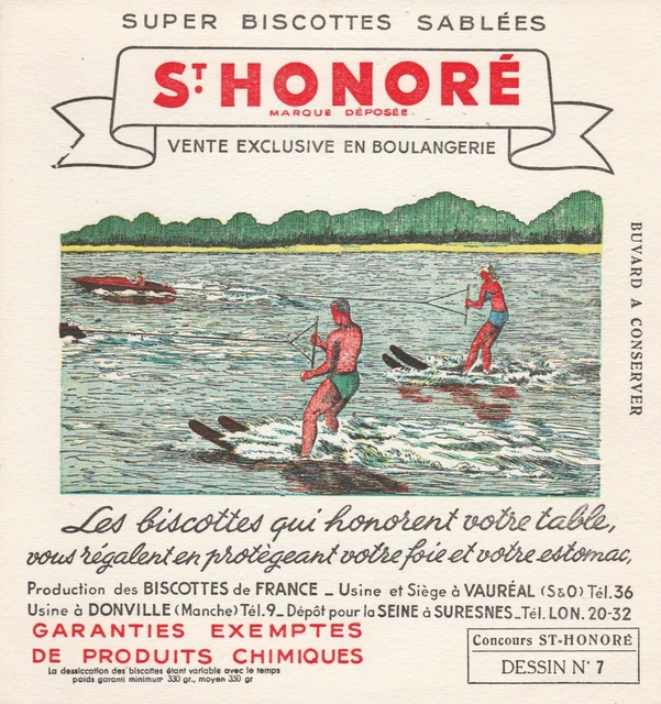 P146 ANCIEN BUVARD Super Biscottes Sablées  St HONORE Ski Nautique N° 7