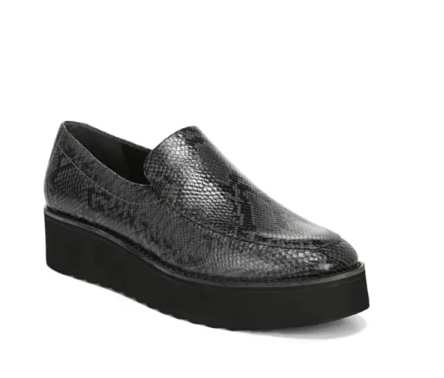 Vince Zeta Platform Loafer Womens 9.5 Snakeskin Embossed Dark Grey NEW