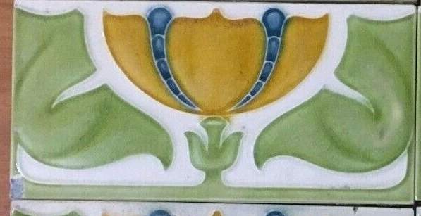 Antique rare art vintage England nouveau border collectible tile majolica c1900