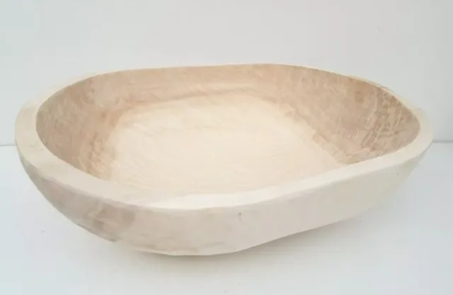 Wooden dough bowl Rustic Hand carved Country style bowl serving trencher 16"Long