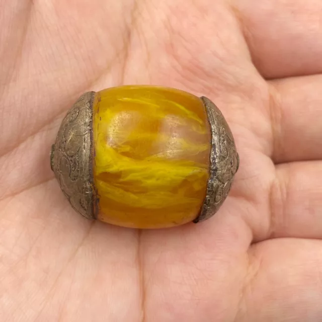 Very unique lovely ancient Roman Baltic old amber silver bead