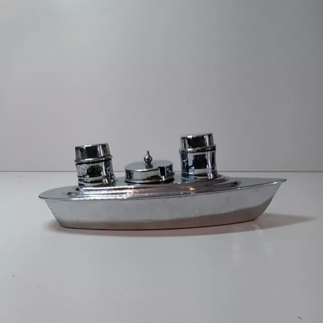 Vintage Chrome Ship Ocean Liner Boat Cruet Condiment Set Art Deco Nautical