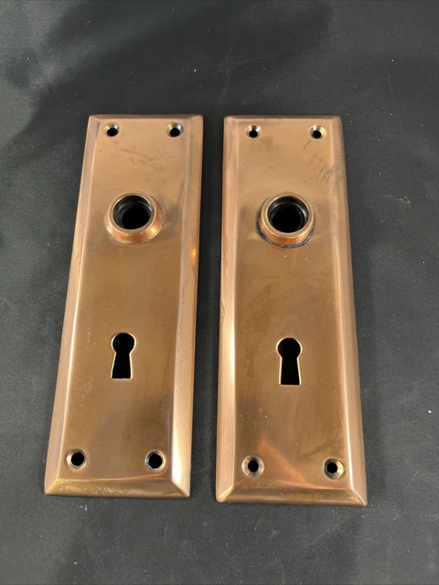 Copper Over Brass Vintage Door Knob Back Plates- Egg and Dart MCM MODERN Set 2