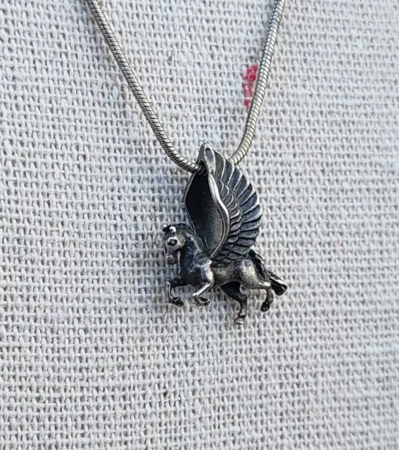 VTG Sterling Silver Pegasus Pendant Necklace 925 Italy mythical winged horse