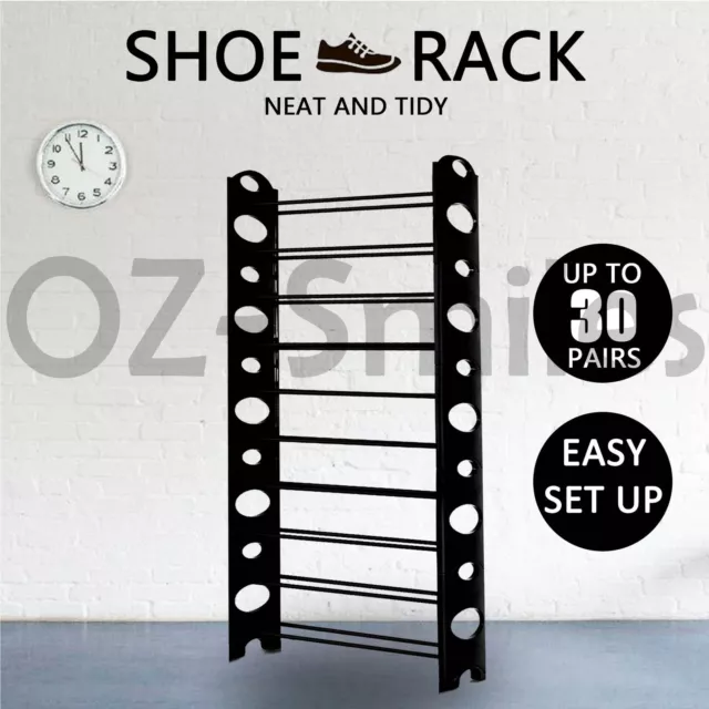 10 Tiers Shoe Rack 30 Pairs Stackable Storage Holder Organiser for Shoes