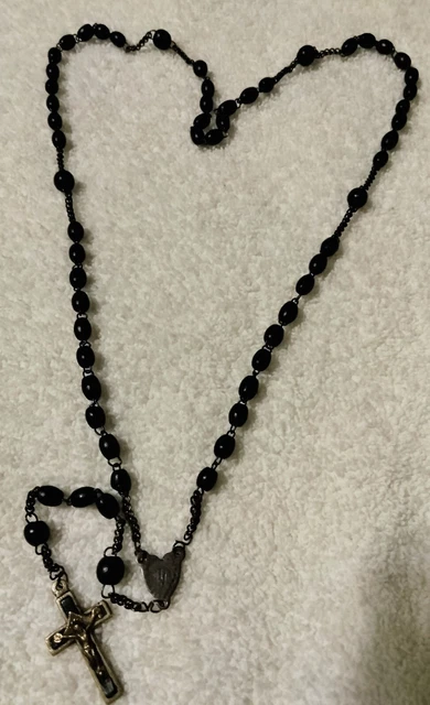 Antique 19th C Rosary Brass Crucifix Wood Beads PRIEST NUN