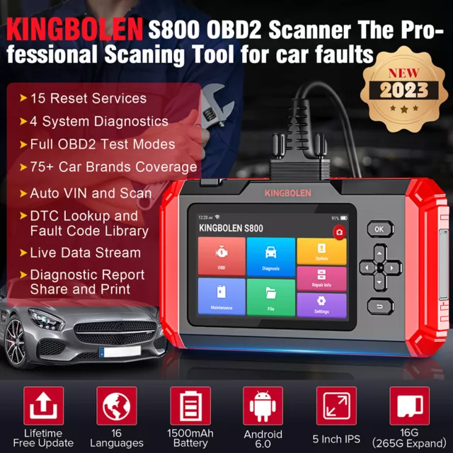 2023 KINGBOLEN S800 Profi KFZ Diagnosegerät Auto OBD2 Scanner 15 Reset Services 2