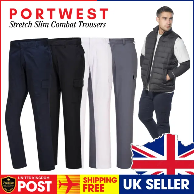 PORTWEST Stretch Slim Combat Trouser Stretch Cotton Safety Cargo Trousers Pants