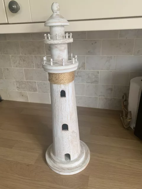 Large Shabby Style Wooden Coastal Lighthouse  Nautical from Debenhams