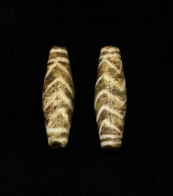 Ancient Old 2 Pieces Pyu Culture Pumtek Beads From Burma With Good Pattern 3