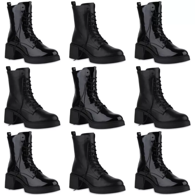 Damen Schnürstiefeletten Stiefeletten Übergrößen Plateau-Schuhe 840812 Mode