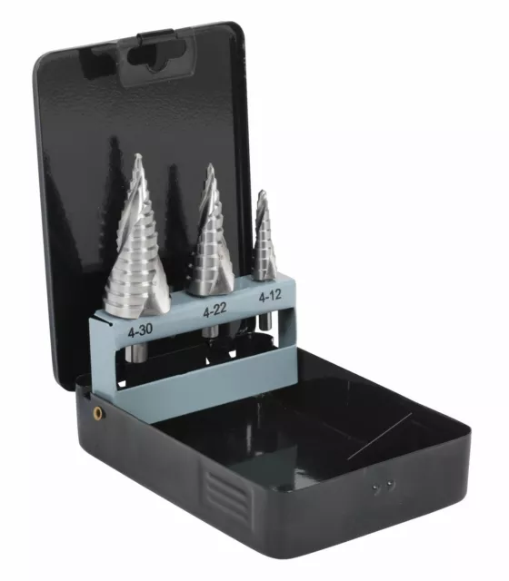 Sealey AK4749 HSS 4341 Step Drill Bit Set 3pc Spiral Flute