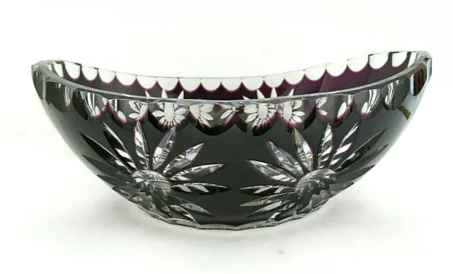 Bohemian Czech Amethyst Purple Cut to Clear Large Crystal Glass Oval Bowl