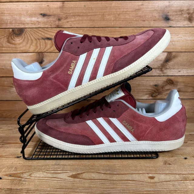 Scarpe da ginnastica ADIDAS Samba da uomo taglia UK 13 rosse bianche a righe pelle scamosciata originali