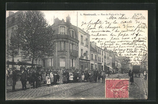 CPA Montreuil, Rue de Paris et la Poste 1906