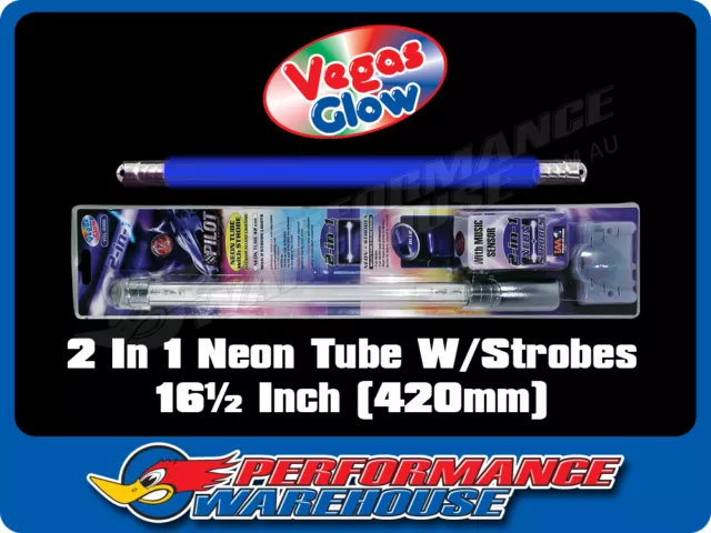 2 in 1 Neon Tube with Strobes Blue Pulses To Music 16½ Inch 420mm Car Ute Boat