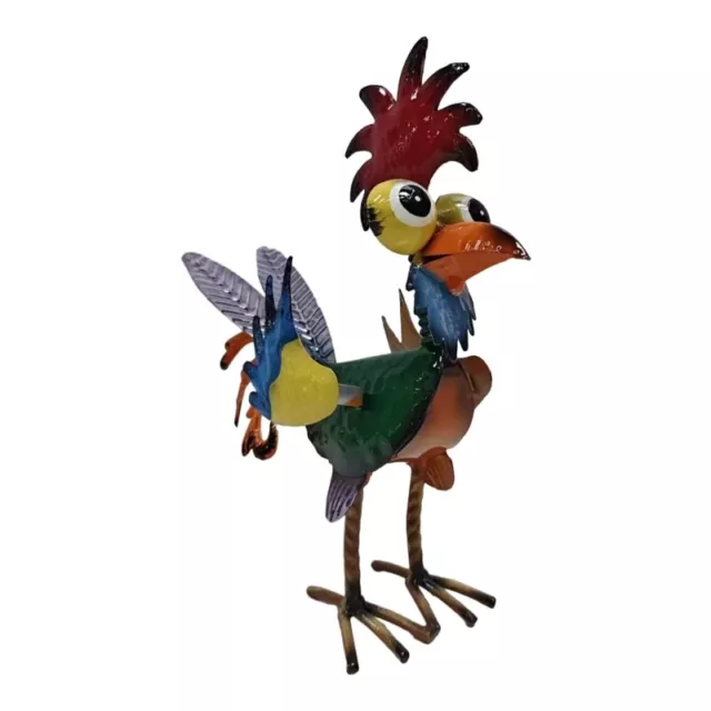 Vibrant Carved Iron Rooster Sculpture Garden Statue for Outdoor Display