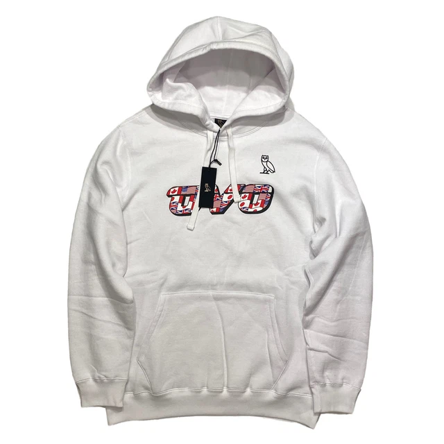 OCTOBERS VERY OWN OVO Flag Runner Printed Logo Hoodie White