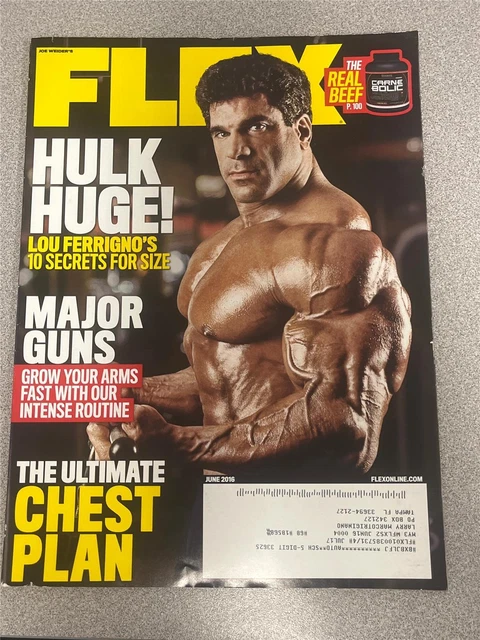 FLEX BODYBUILDING MUSCLE magazine Incredible Hulk LOU FERRIGNO 6-16 £7. ...