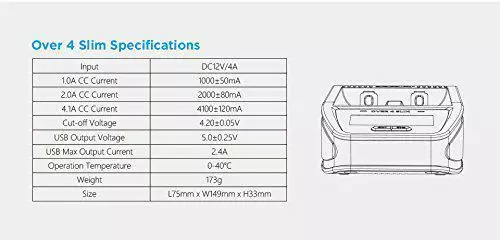 Combo : chargeur de batterie mince XTAR Over 4 - 2 ports - 2x recharge NL166 650mAh 16340 2