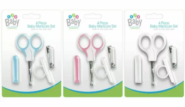 4pc BABY MANICURE SET Nail Clippers Safety Scissors File Cover 0+M Toddler UK