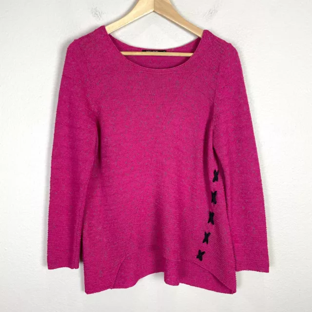 Nic & Zoe Womens Medium Petite Fuchsia Pure Pink Cross Stitch Sweater Knit Top