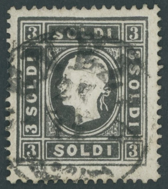 LOMBARDEI UND VENETIEN 1858, 3 So. schwarz, Type I, K1 VENEZIA, Pracht, Mi.