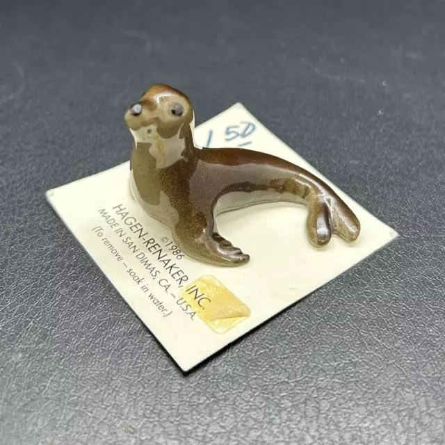 Vintage Hagen Renaker Seal Miniature Porcelain Figurine on Card USA