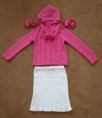 Girls Size 4 3 Pc Set Just A Girl Sweater Children's Place Skirt Bows Exc!!!