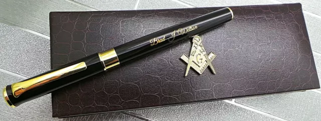 Personalised FREEMASON MASONIC Pen Luxury 24k Gold Clad Gift Set Engraved Gifts