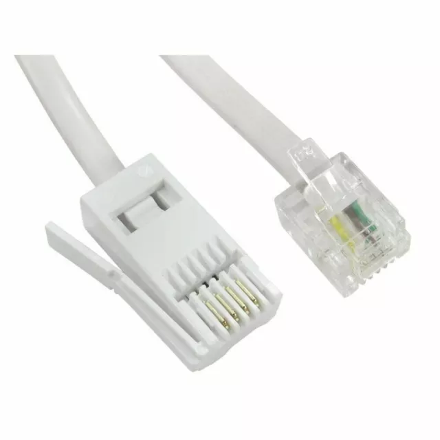 RJ11 to BT Plug Telephone Line Modem Fax Cable Lead 10m White [Straight 6P4C]