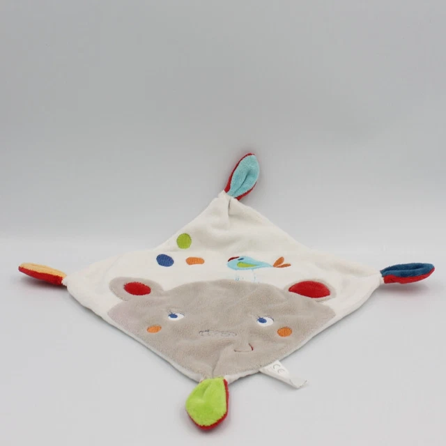 Doudou plat carré ours oiseau blanc gris bleu vert orange rouge NICOTOY - 27438