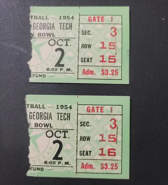 1954 Georgia Tech at SMU 2 College Football Tickets Used Cotton Bowl Dallas TX
