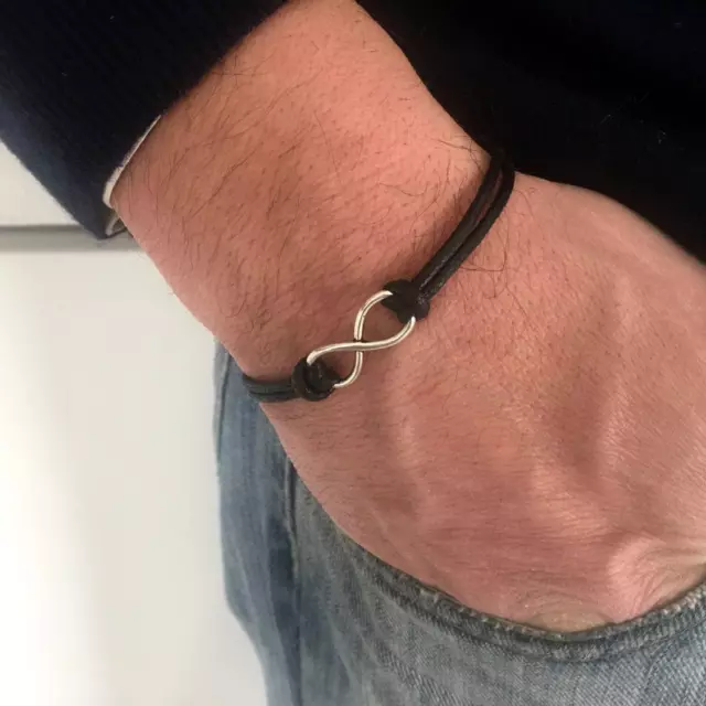 Bracciale INFINITO con ciondolo Argento in corda Nero braccialetto da Uomo Donna